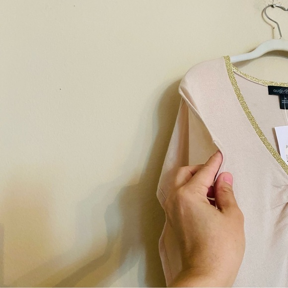 August Silk Cream Metallic Gold Neck Knit Top Size XL - NWT - Picture 7 of 15